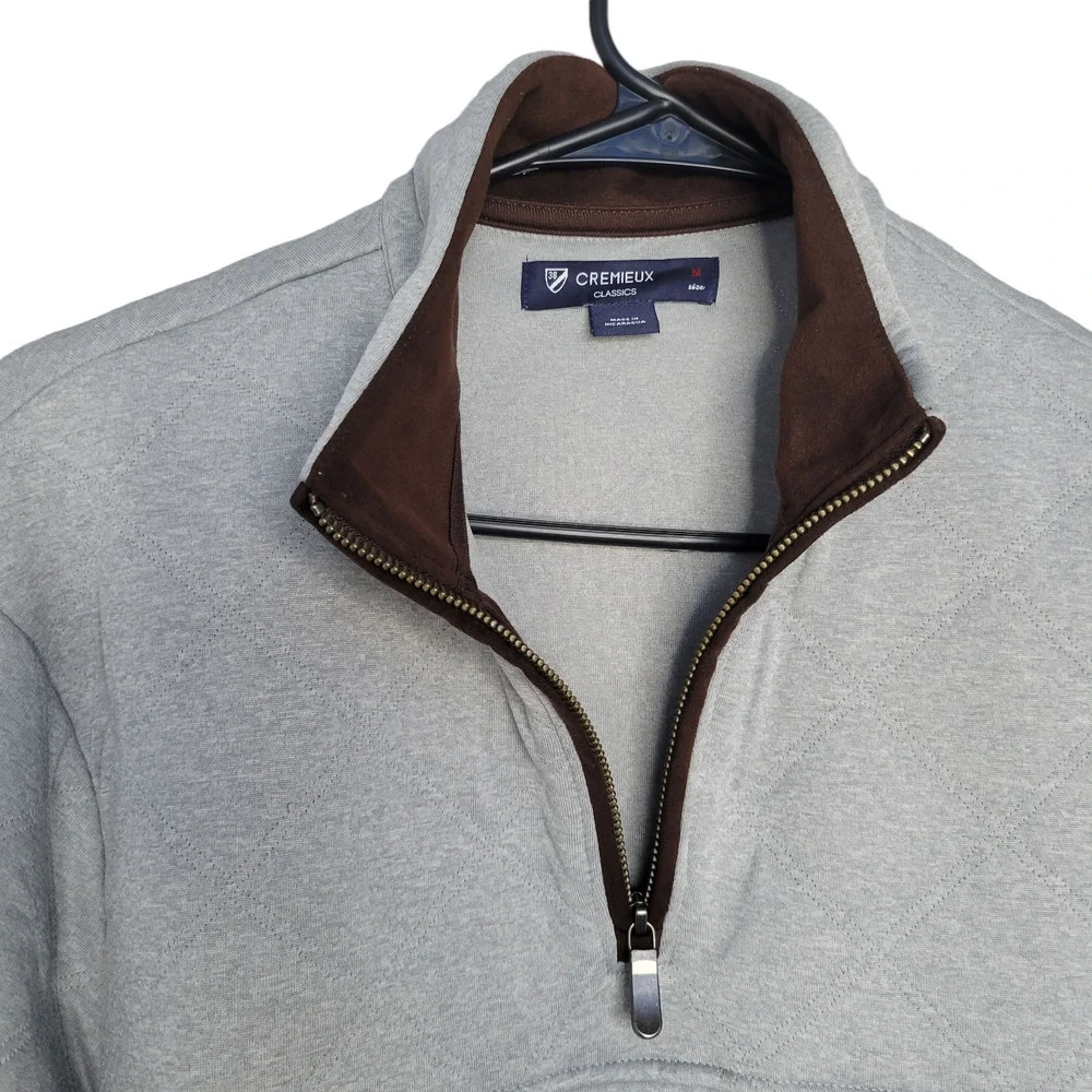 Cremieux Classics Gray Quilted Faux Suede Patch 1/4 Pullover Men Sz M - Picture 5 of 8